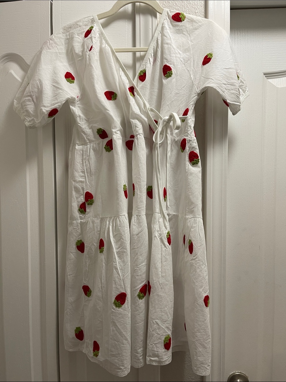 White Strawberry Wrap Dress